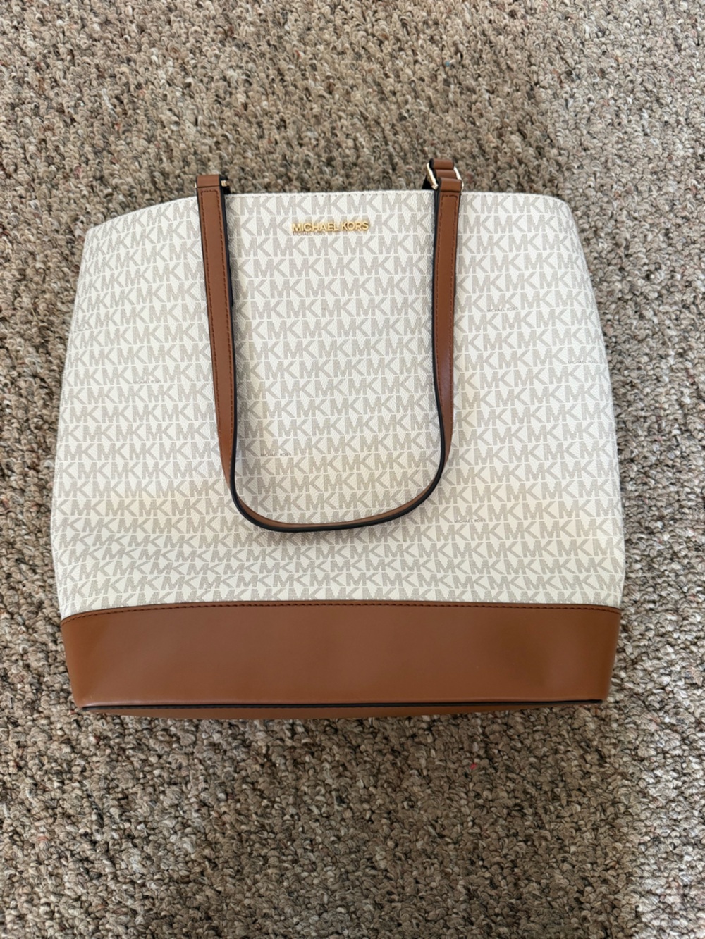 Michael Kors Cream Logo-Print Tote with Brown Trim